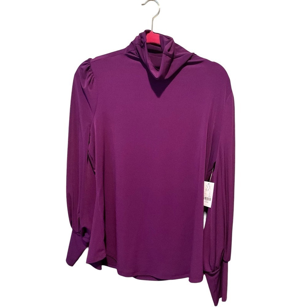 NY and Company Blouse Top Women's Size L Purple Long Sleeve Turtle Neck Pullover